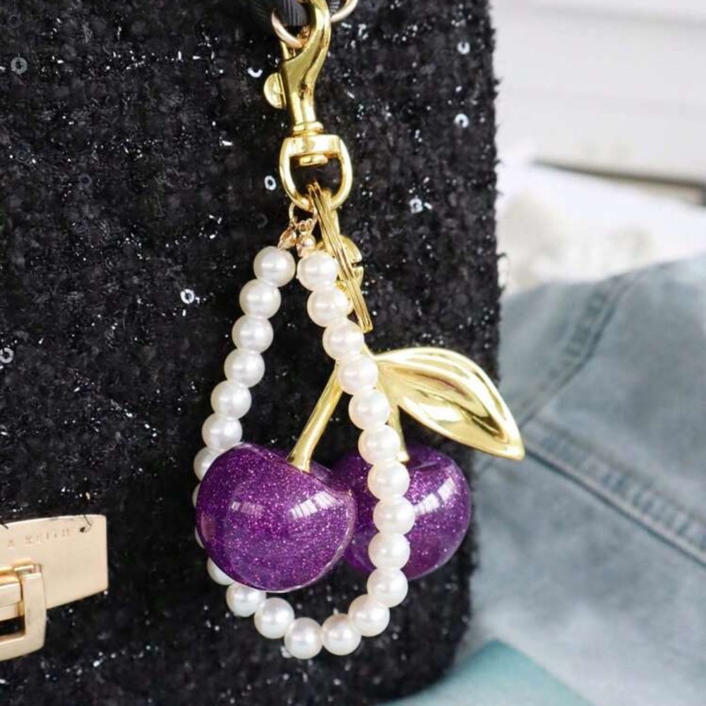 ✨ Purple Glitter Cherry Bag Charm NWT - Picture 3 of 10